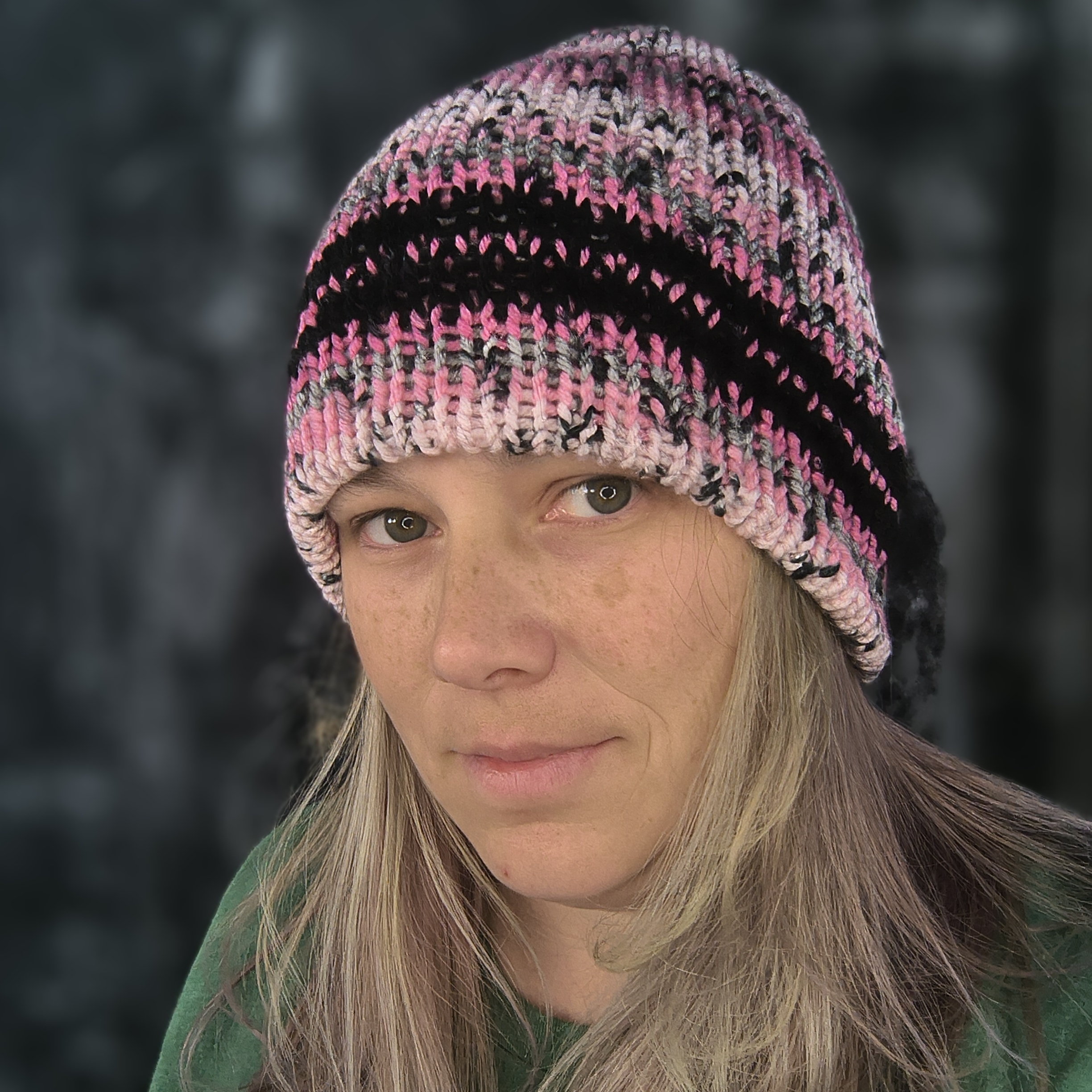 Stylish Pink And Black Knit Beanie For Kids Or Adults